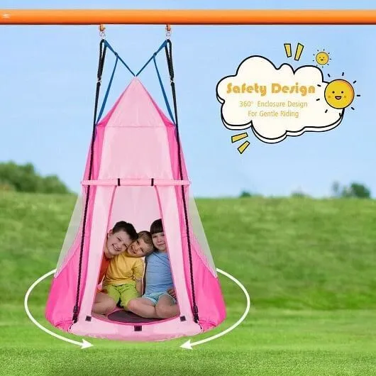 2-in-1 40 Inch Kids Hanging Chair Detachable Swing Tent Set-Pink - Color: Pink