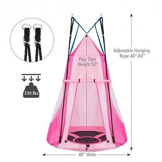 2-in-1 40 Inch Kids Hanging Chair Detachable Swing Tent Set-Pink - Color: Pink