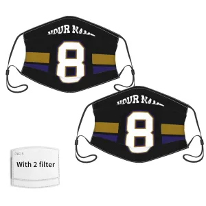 2-Pack Baltimore Ravens Face Covering Football Team Decorative Adult Face Mask With Filters PM 2.5 Black