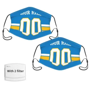 2-Pack Los Angeles Chargers Face Covering Football Team Decorative Adult Face Mask With Filters PM 2.5 Powder Blue