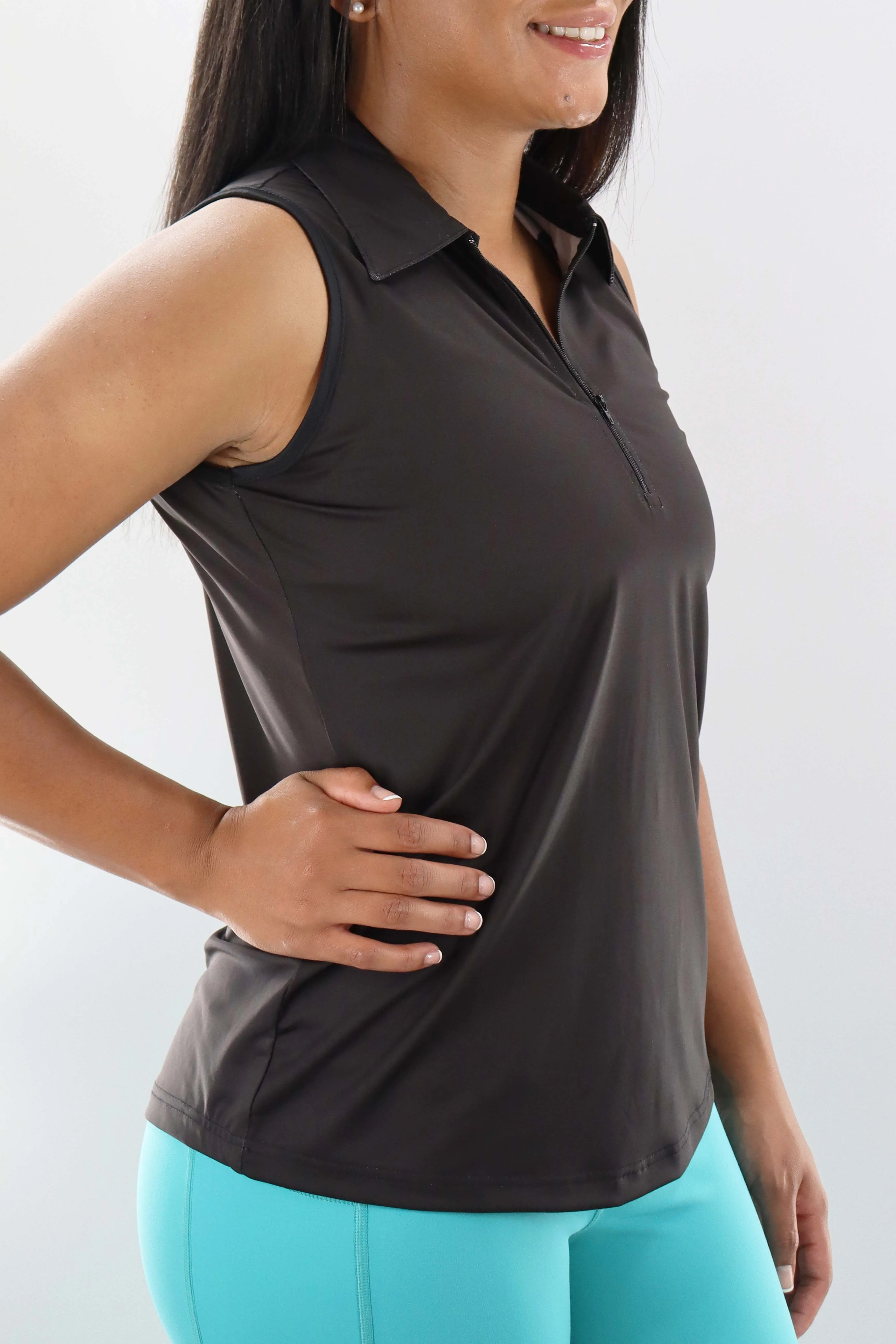 4110 - Womens Sleeveless Polo - Black