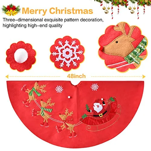 48”Christmas Tree Skirt, Classic Double Layer Snow Flower Elk Christmas Santa Xmas Tree Skirts for Holiday Christmas Decorations Indoor or Outdoor