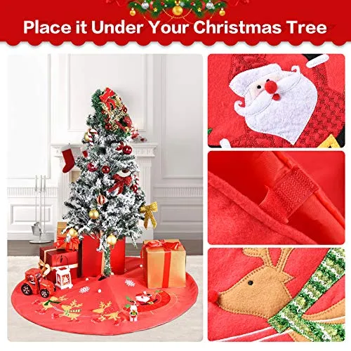 48”Christmas Tree Skirt, Classic Double Layer Snow Flower Elk Christmas Santa Xmas Tree Skirts for Holiday Christmas Decorations Indoor or Outdoor