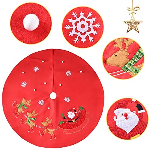 48”Christmas Tree Skirt, Classic Double Layer Snow Flower Elk Christmas Santa Xmas Tree Skirts for Holiday Christmas Decorations Indoor or Outdoor