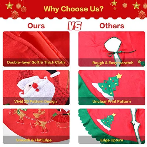 48”Christmas Tree Skirt, Classic Double Layer Snow Flower Elk Christmas Santa Xmas Tree Skirts for Holiday Christmas Decorations Indoor or Outdoor