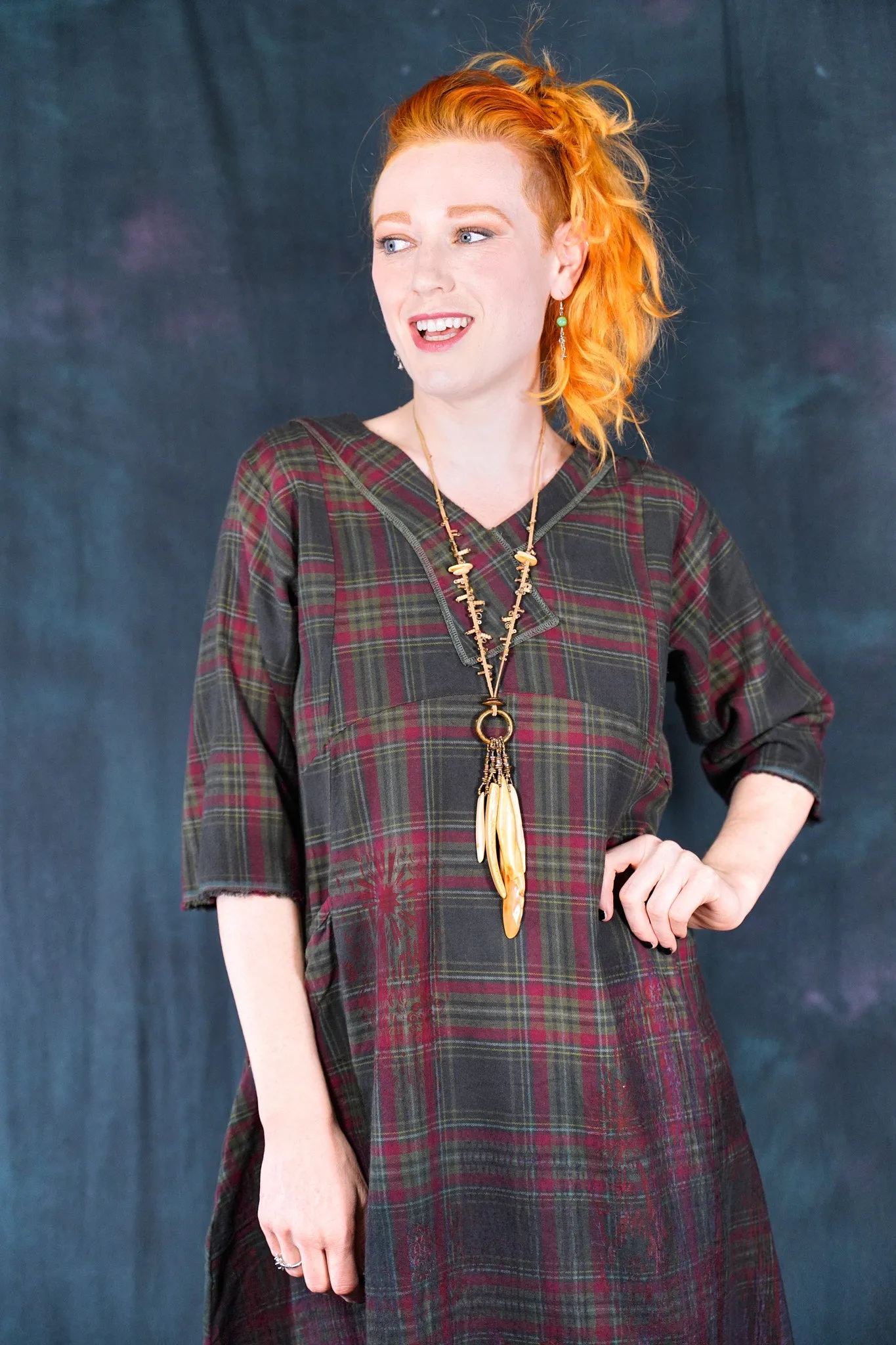 7208B Blue Moon Dress Red/Olive Plaid-P