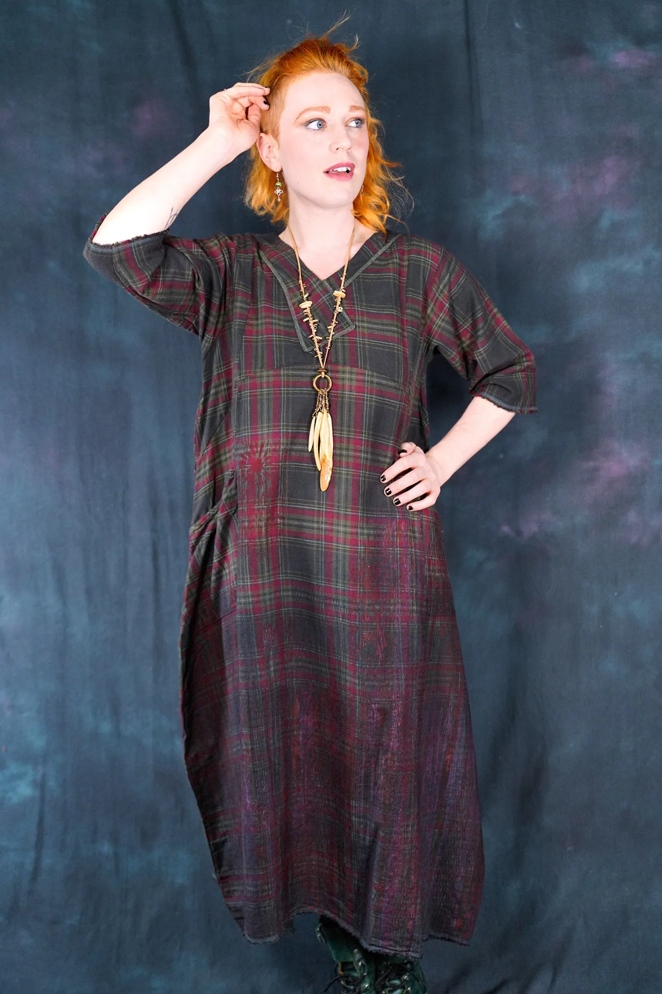 7208B Blue Moon Dress Red/Olive Plaid-P