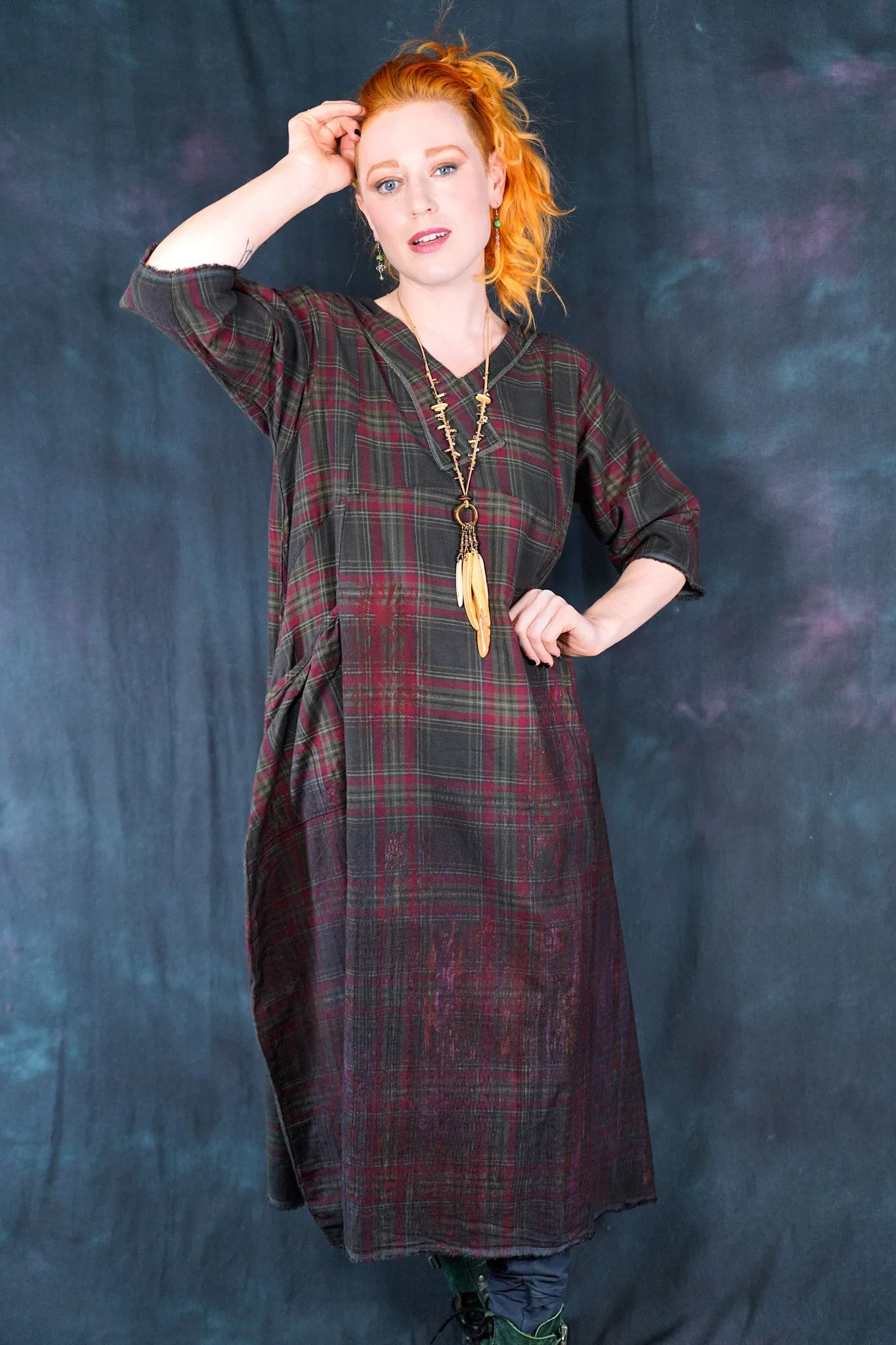 7208B Blue Moon Dress Red/Olive Plaid-P