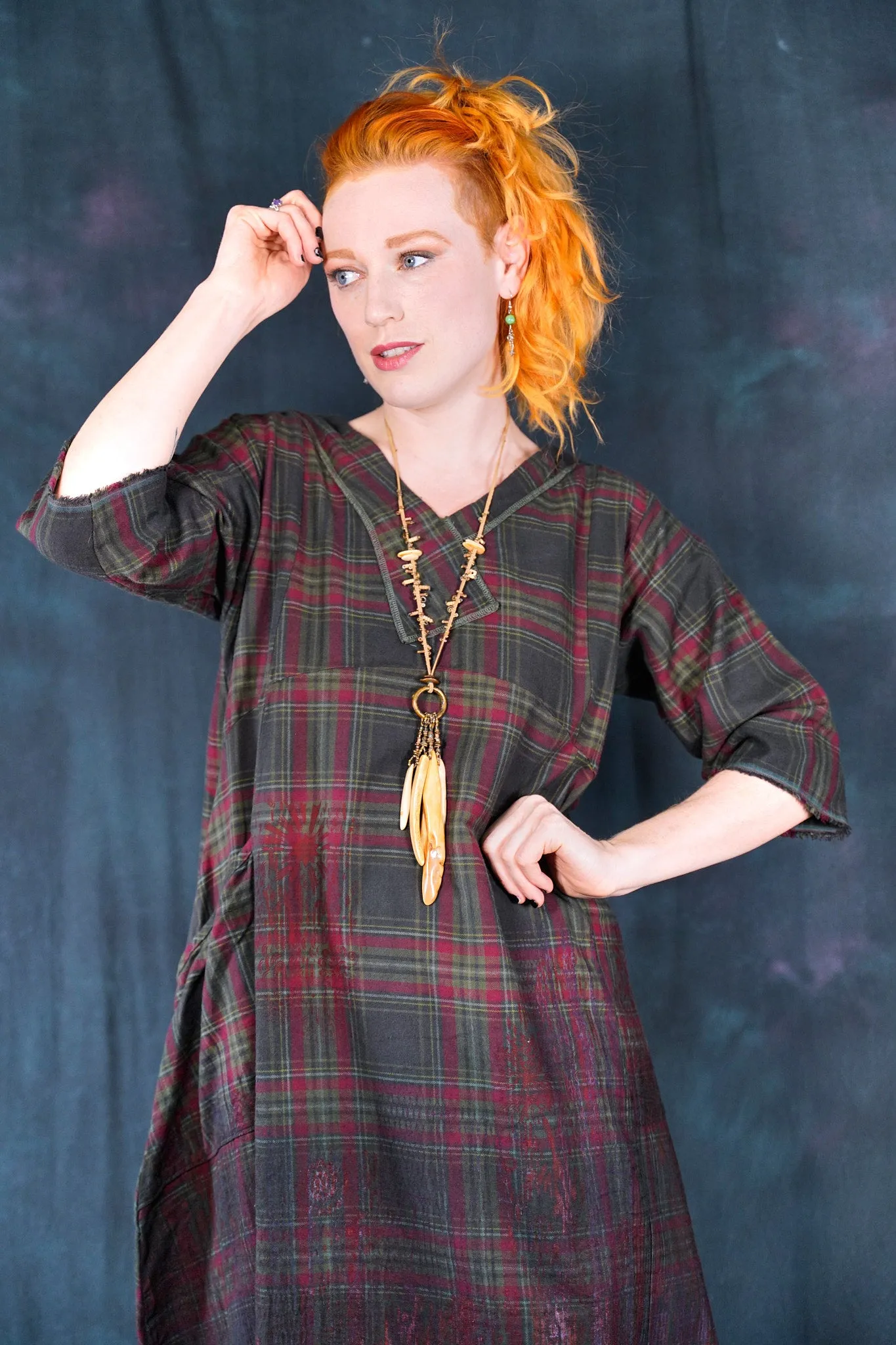 7208B Blue Moon Dress Red/Olive Plaid-P