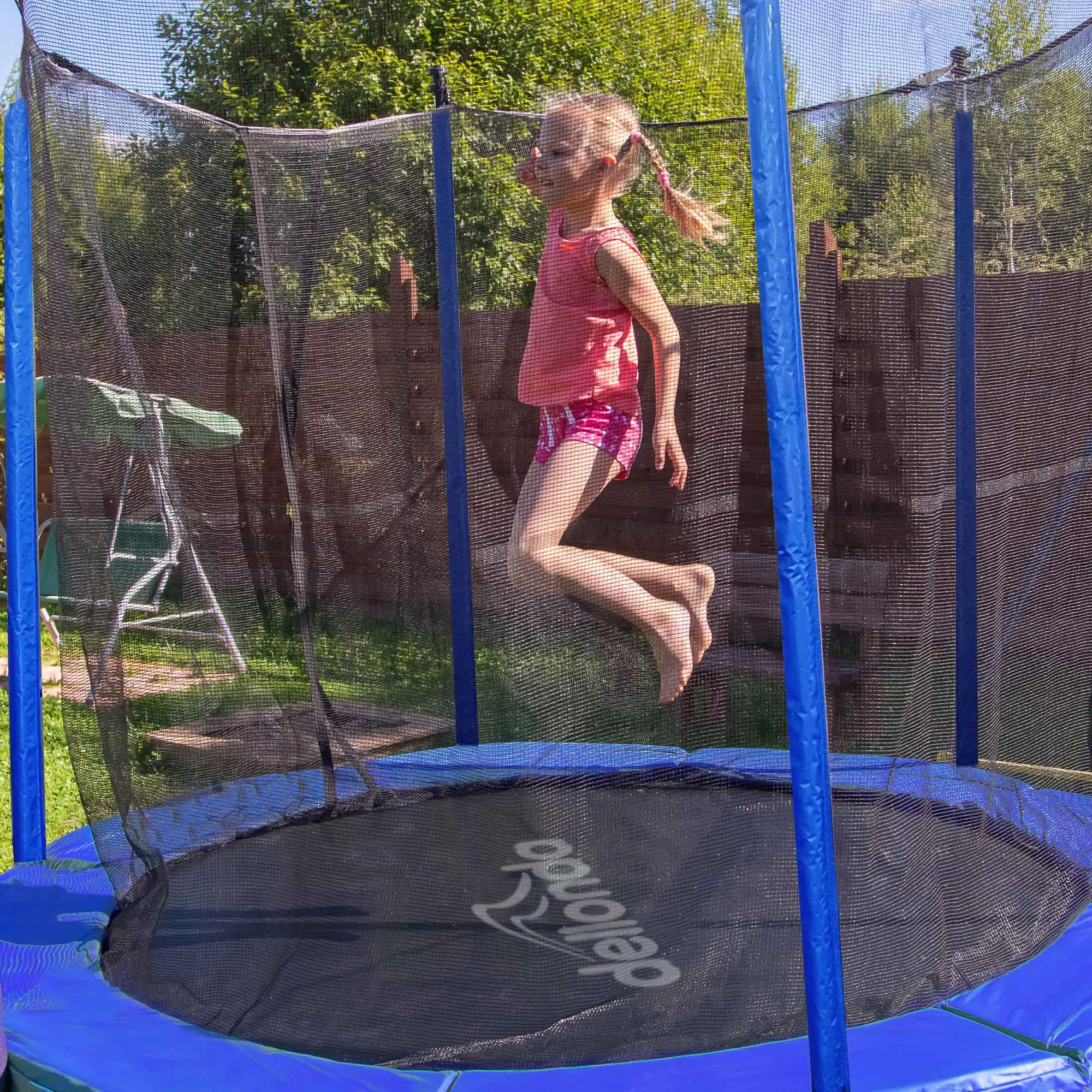 8ft Heavy-Duty Outdoor Trampoline for Kids with Safety Enclosure Net, Includes Anchor Kit & Ladder - DL93