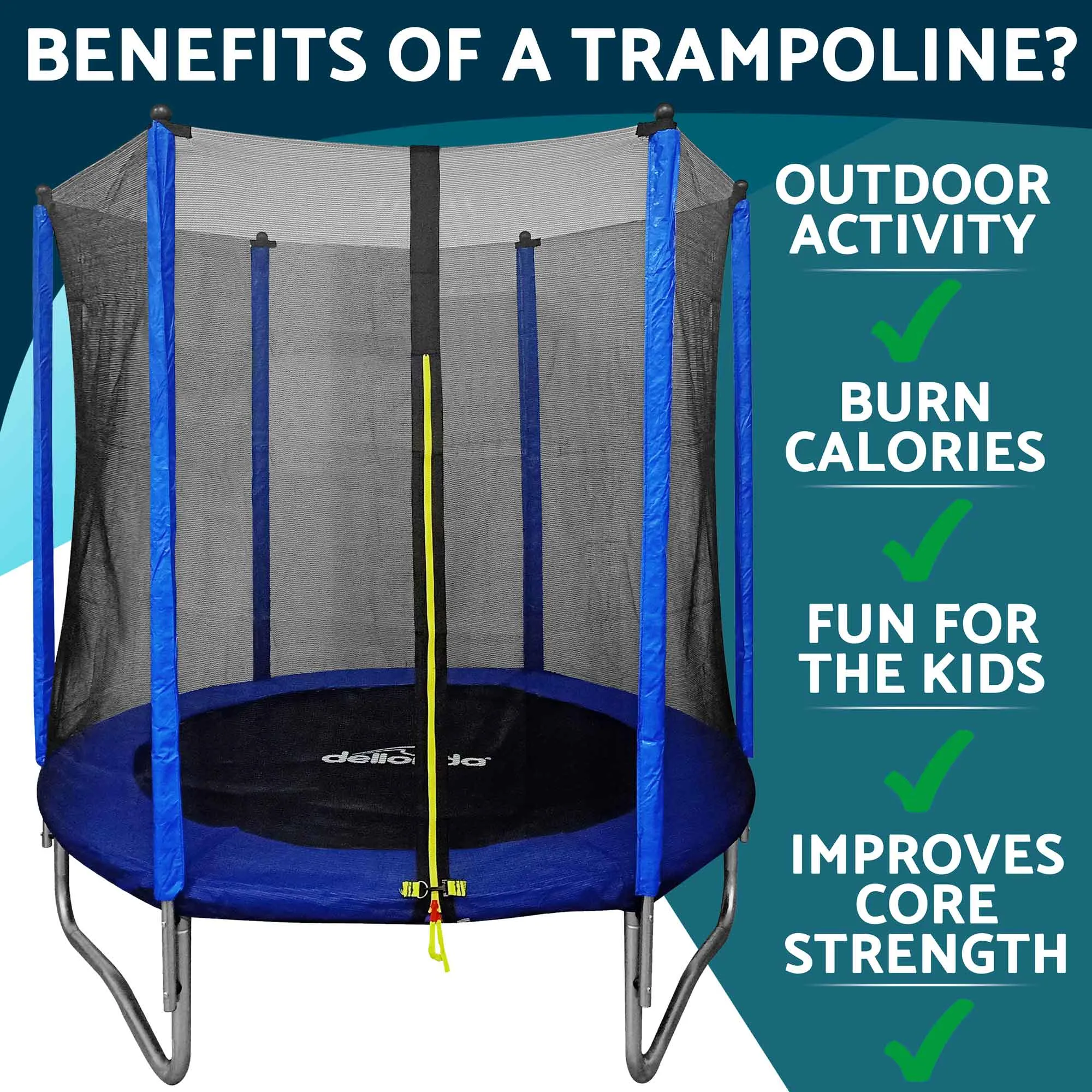 8ft Heavy-Duty Outdoor Trampoline for Kids with Safety Enclosure Net, Includes Anchor Kit & Ladder - DL93