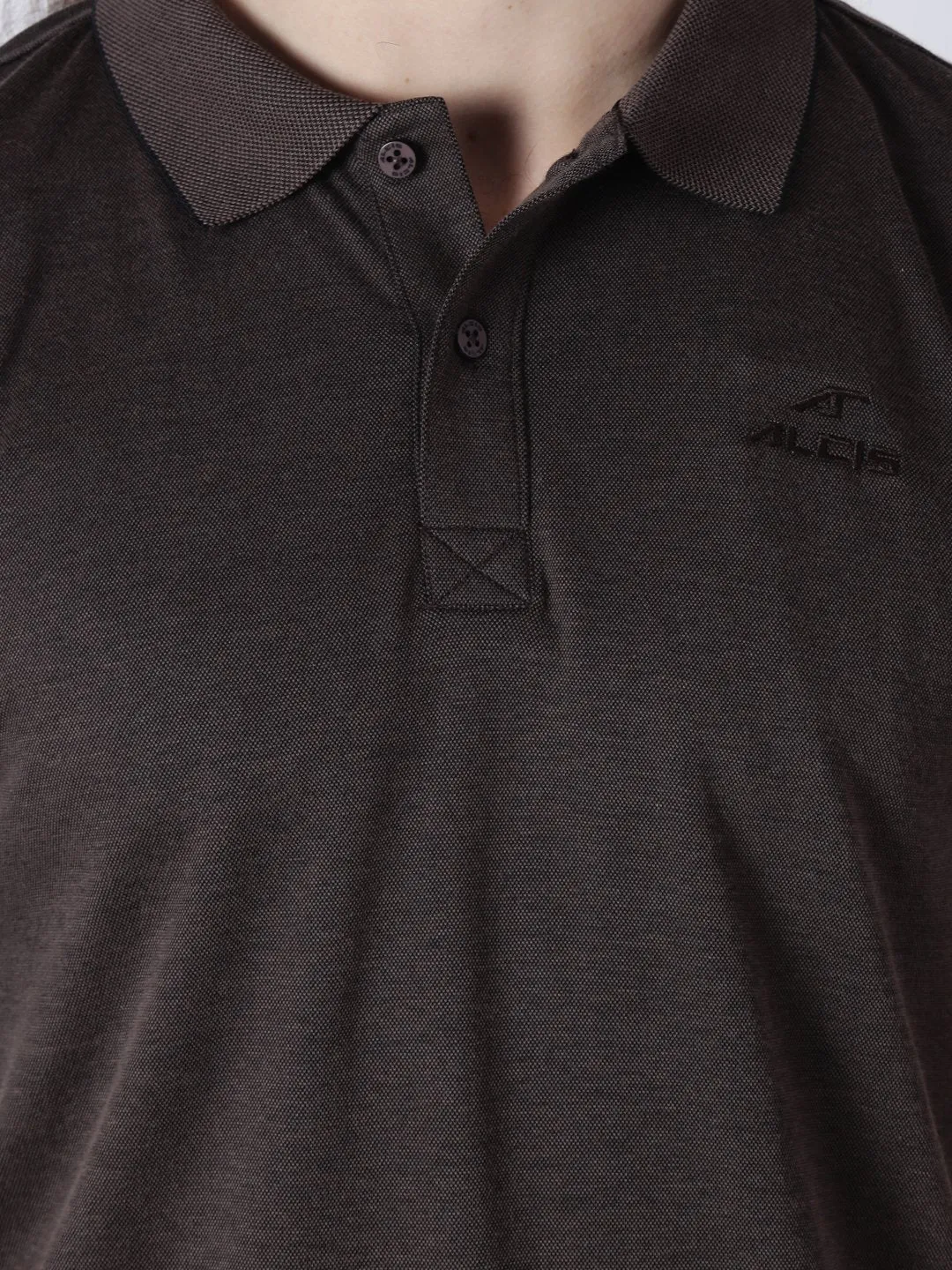 Alcis Men Brown Solid Polo Collar Slim Fit T-shirt