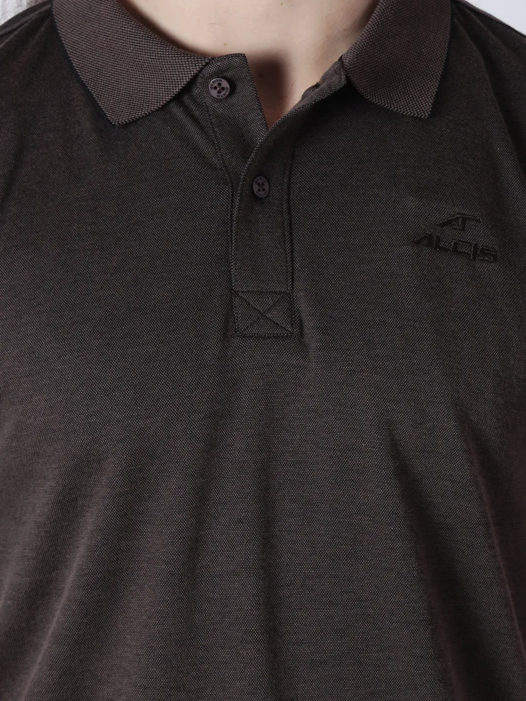 Alcis Men Brown Solid Polo Collar T-shirt