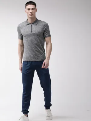 Alcis Men Charcoal Grey Self Design Polo Collar T-shirt