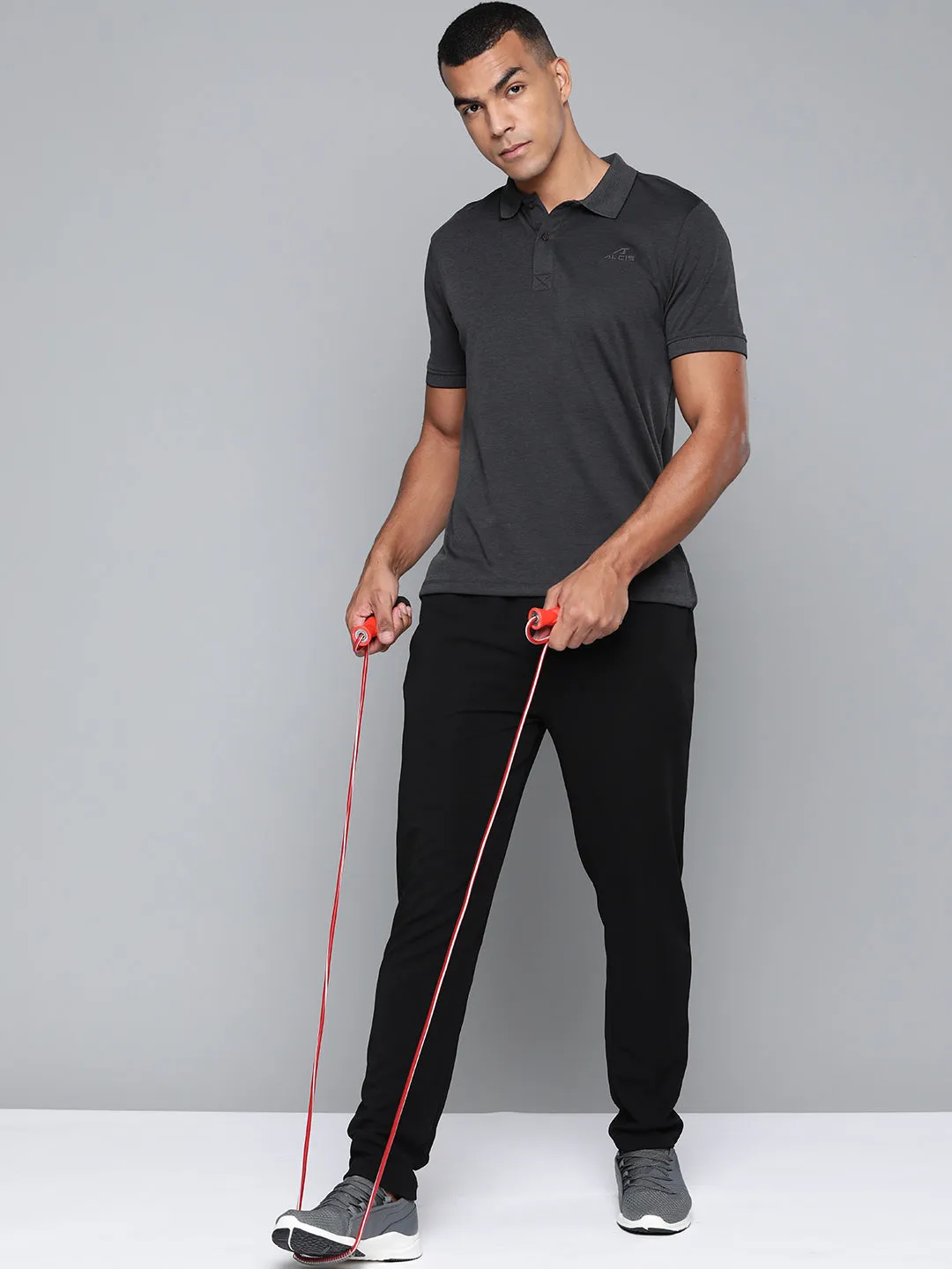 Alcis Men Charcoal Grey Solid Polo Collar T-shirt
