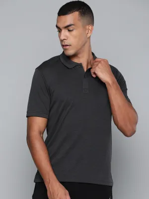 Alcis Men Charcoal Grey Solid Polo Collar T-shirt