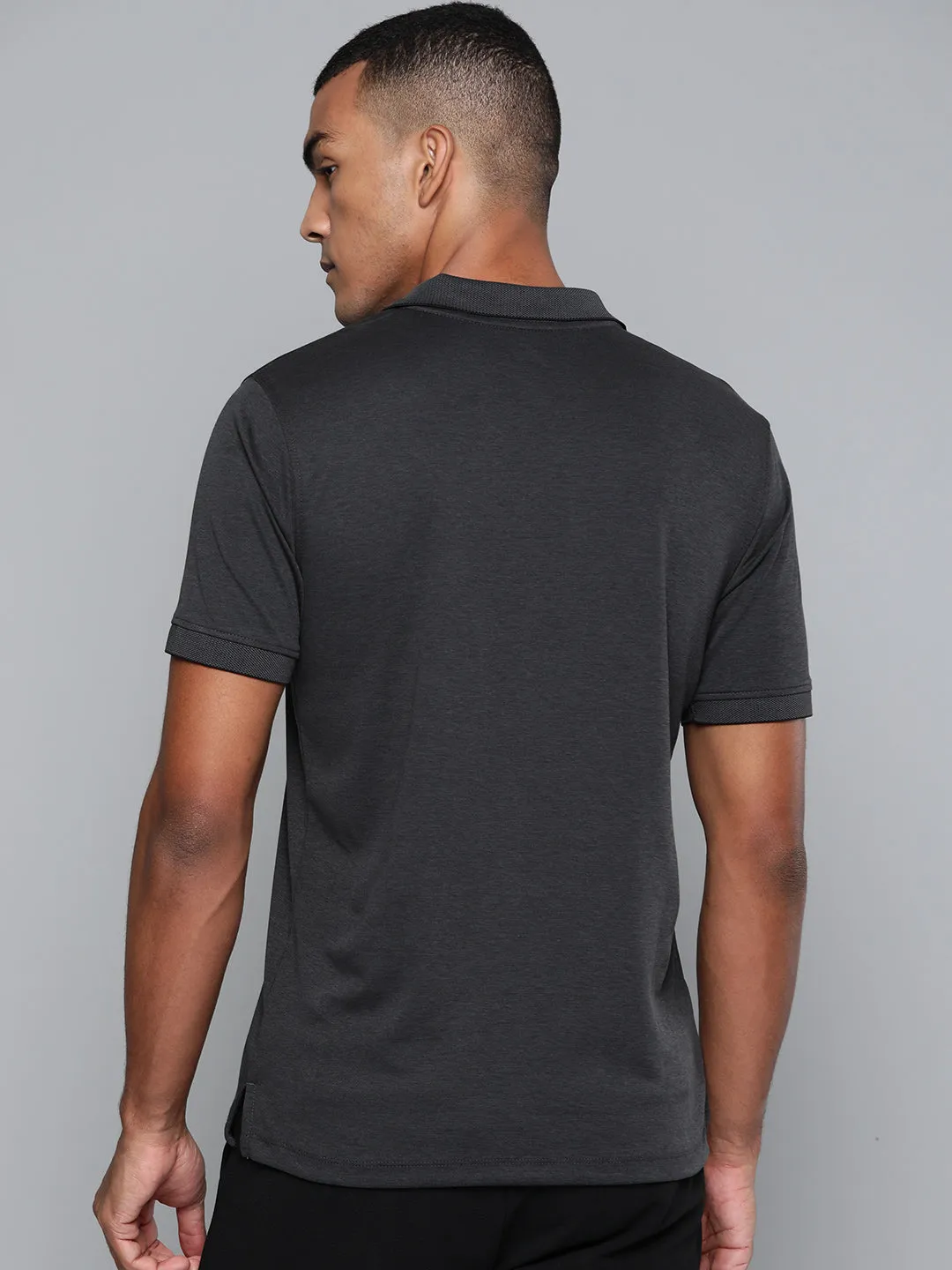 Alcis Men Charcoal Grey Solid Polo Collar T-shirt