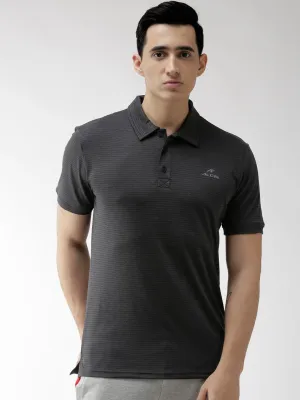 Alcis Men Charcoal Grey Striped Polo Collar Training T-shirt