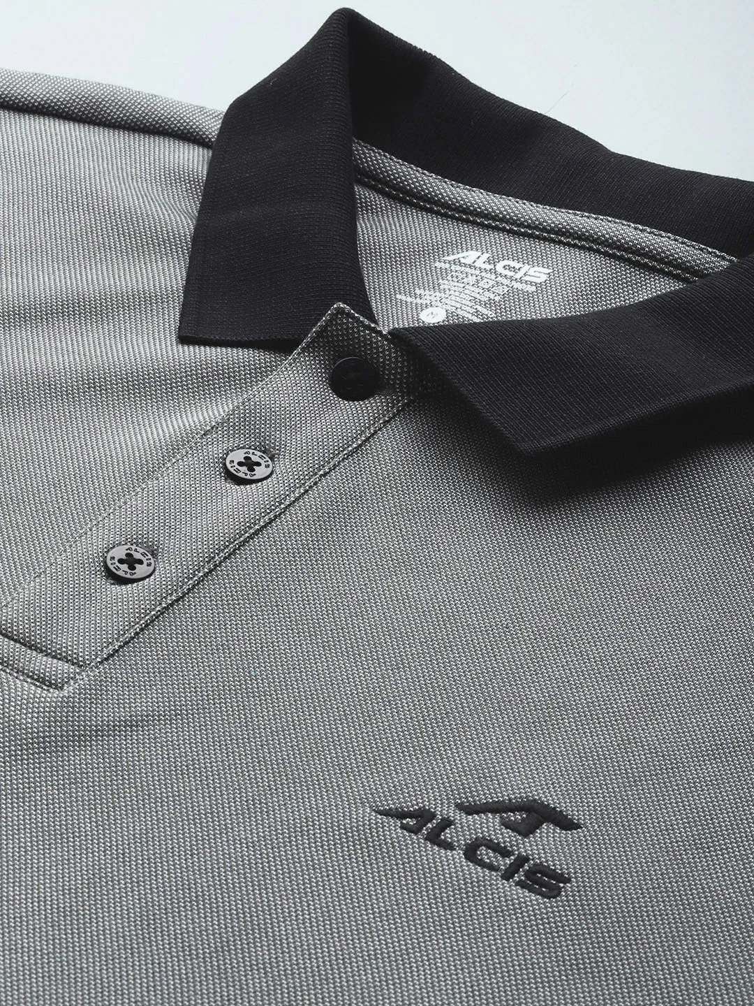 Alcis Men Grey Black Polo Collar T-shirt