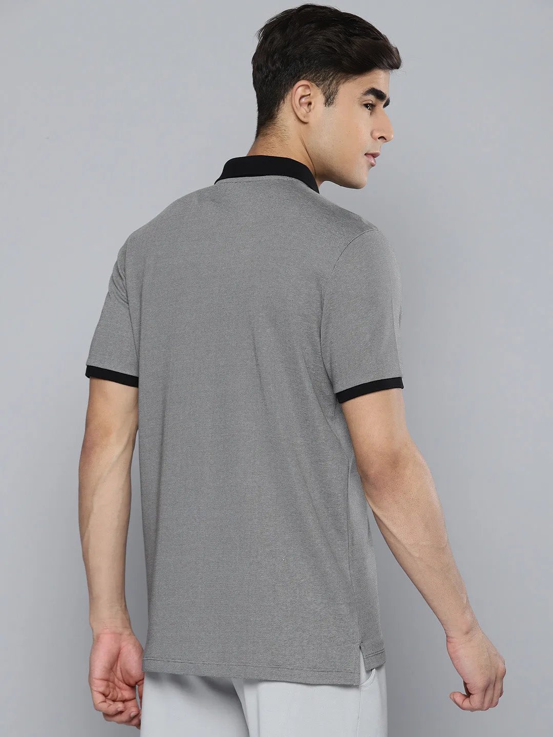 Alcis Men Grey Black Polo Collar T-shirt