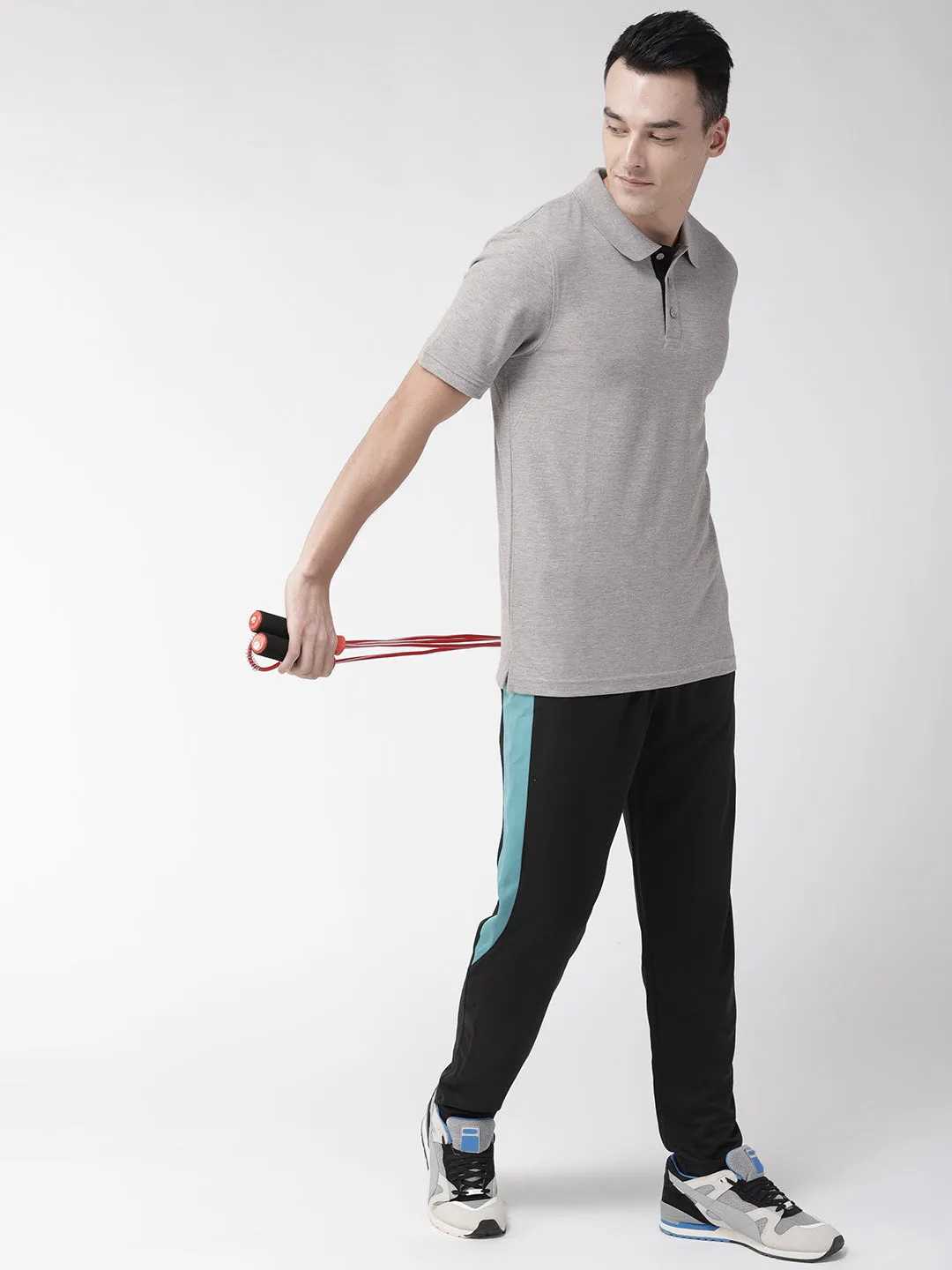 Alcis Men Grey Melange Solid Polo Collar Training T-shirt