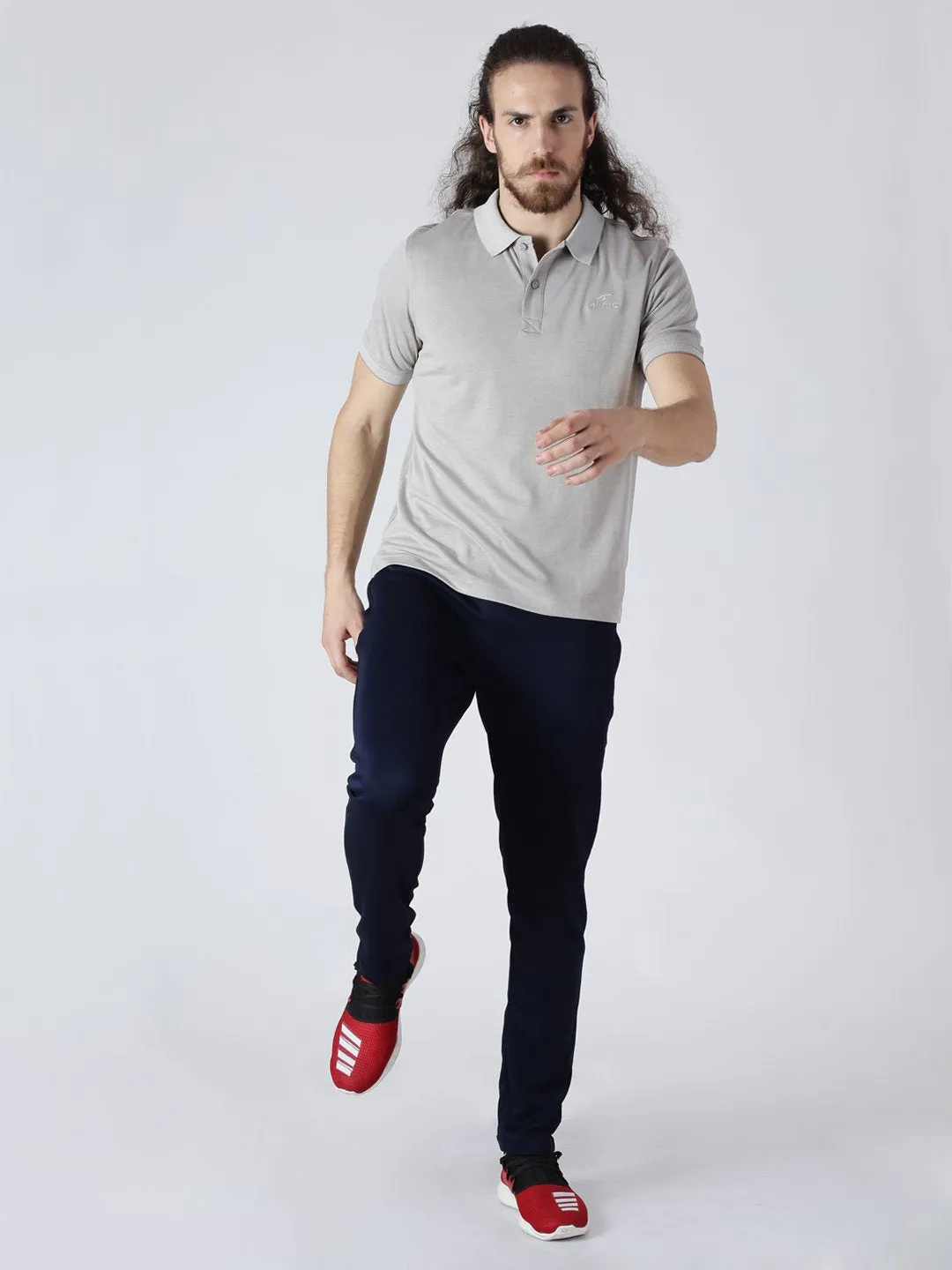Alcis Men Grey Solid Polo Collar Slim Fit T-shirt