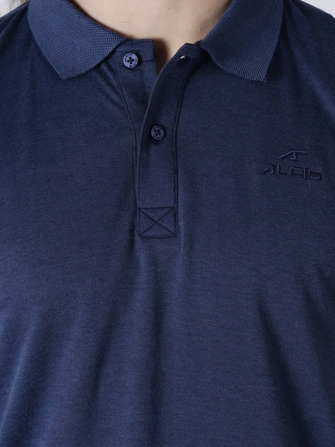 Alcis Men Navy Blue Solid Polo Collar Slim Fit T-shirt