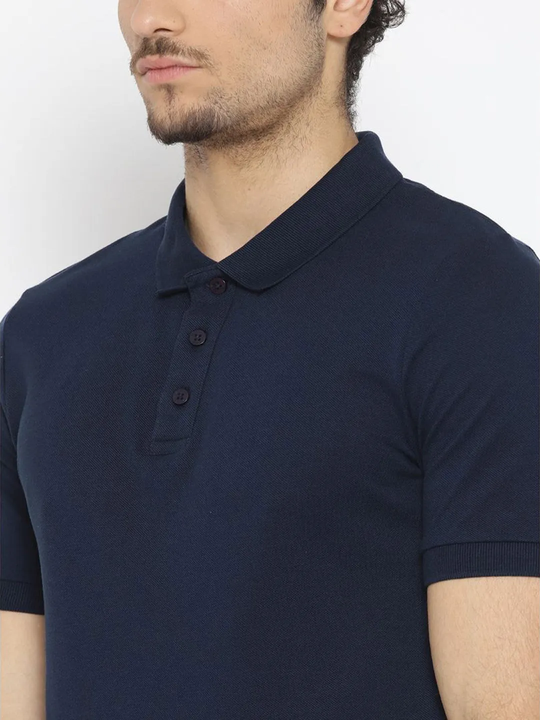 Alcis Men Navy Blue Solid Polo Collar T-shirt