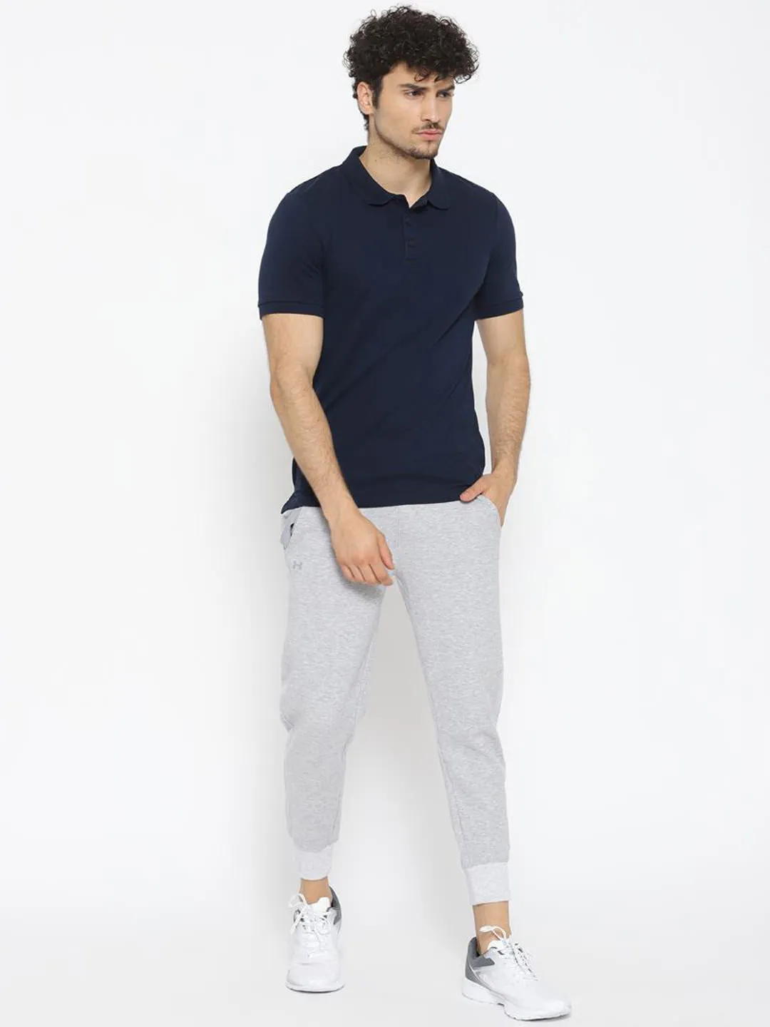 Alcis Men Navy Blue Solid Polo Collar T-shirt