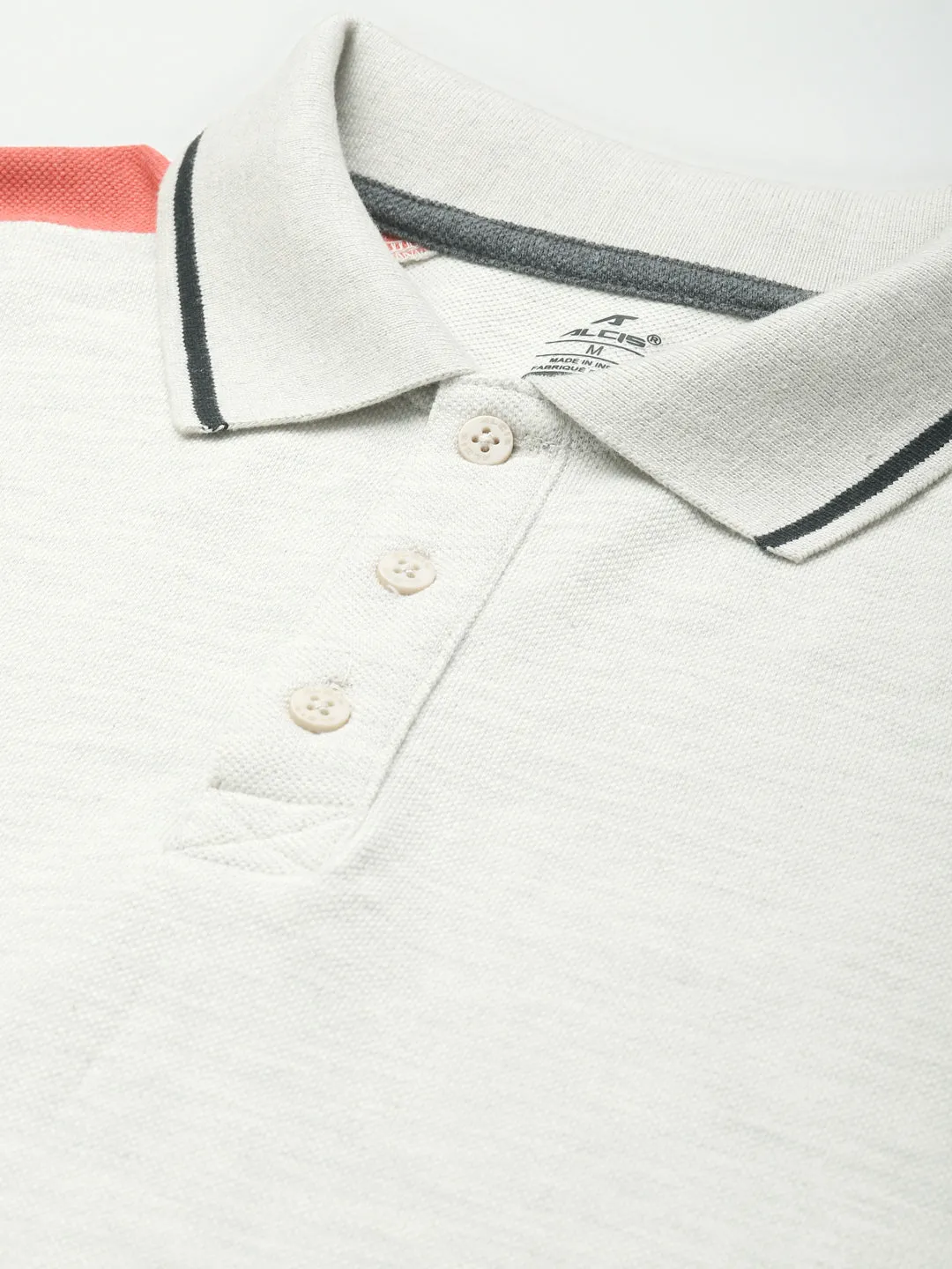 Alcis Men Off White Red Printed Polo Collar T-shirt