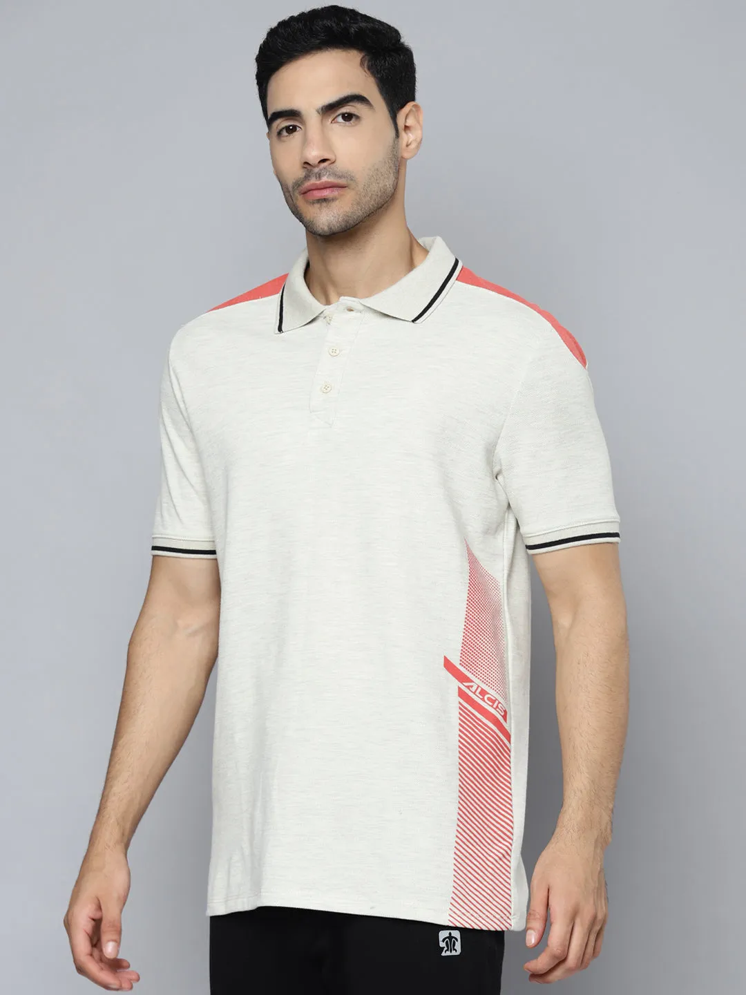 Alcis Men Off White Red Printed Polo Collar T-shirt
