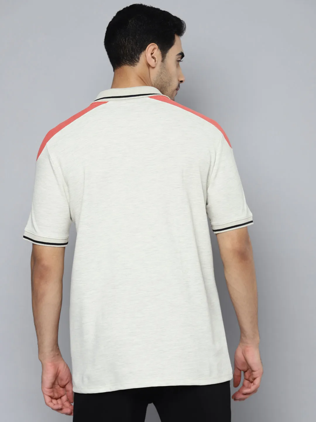 Alcis Men Off White Red Printed Polo Collar T-shirt