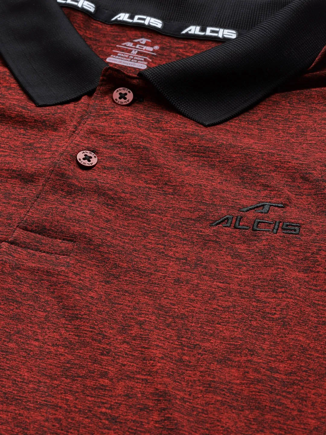 Alcis Men Red Black Melange Effect Polo Collar Slim Fit T-shirt