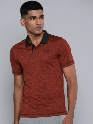 Alcis Men Red Black Melange Effect Polo Collar Slim Fit T-shirt