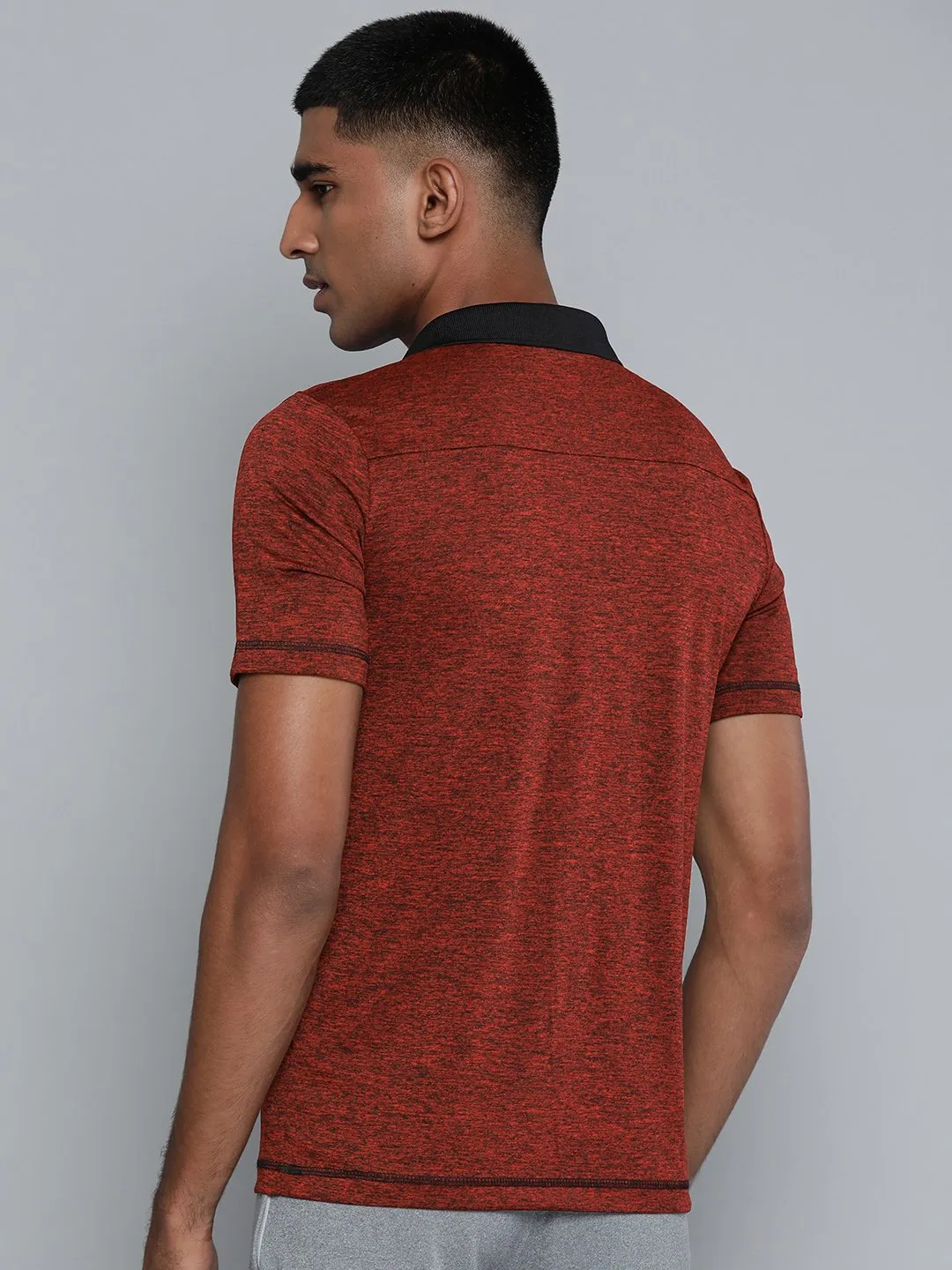 Alcis Men Red Black Melange Effect Polo Collar Slim Fit T-shirt