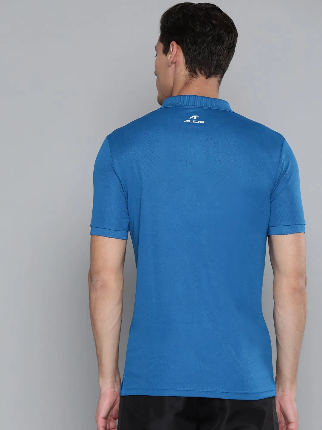 Alcis Men Solid Blue Polo Neck T Shirt