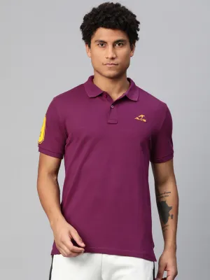 Alcis Men Typography Printed Polo Collar Dry Tech Slim Fit T-shirt