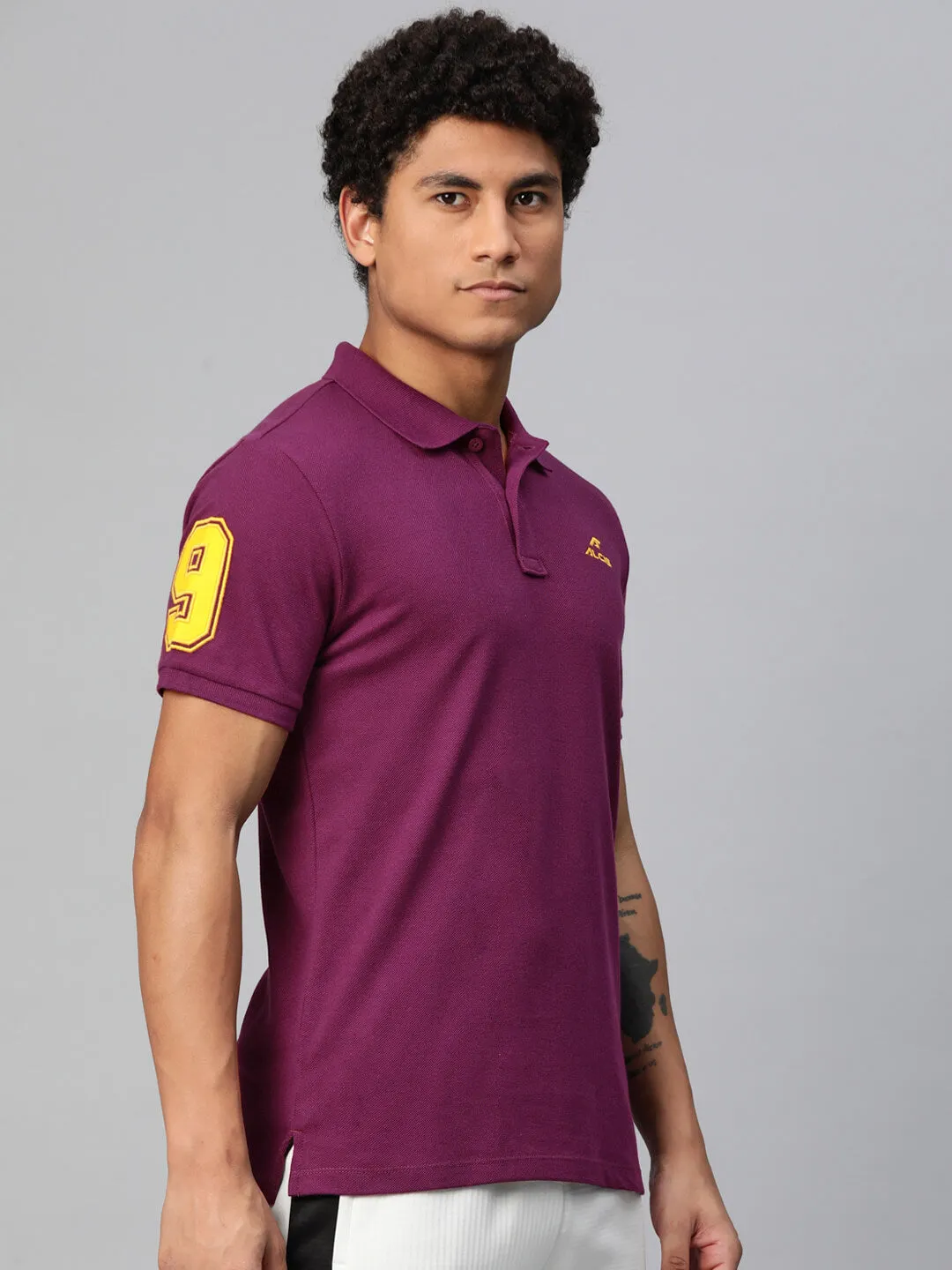 Alcis Men Typography Printed Polo Collar Dry Tech Slim Fit T-shirt