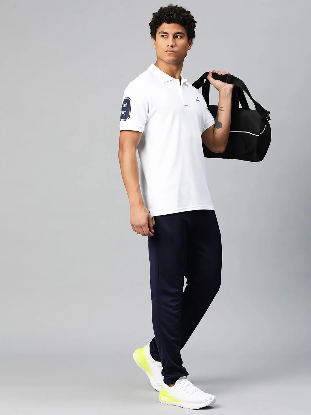 Alcis Men Typography Printed Polo Collar Dry Tech Slim Fit T-shirt