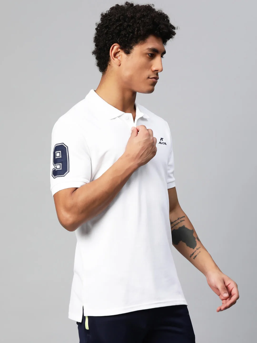 Alcis Men Typography Printed Polo Collar Dry Tech Slim Fit T-shirt