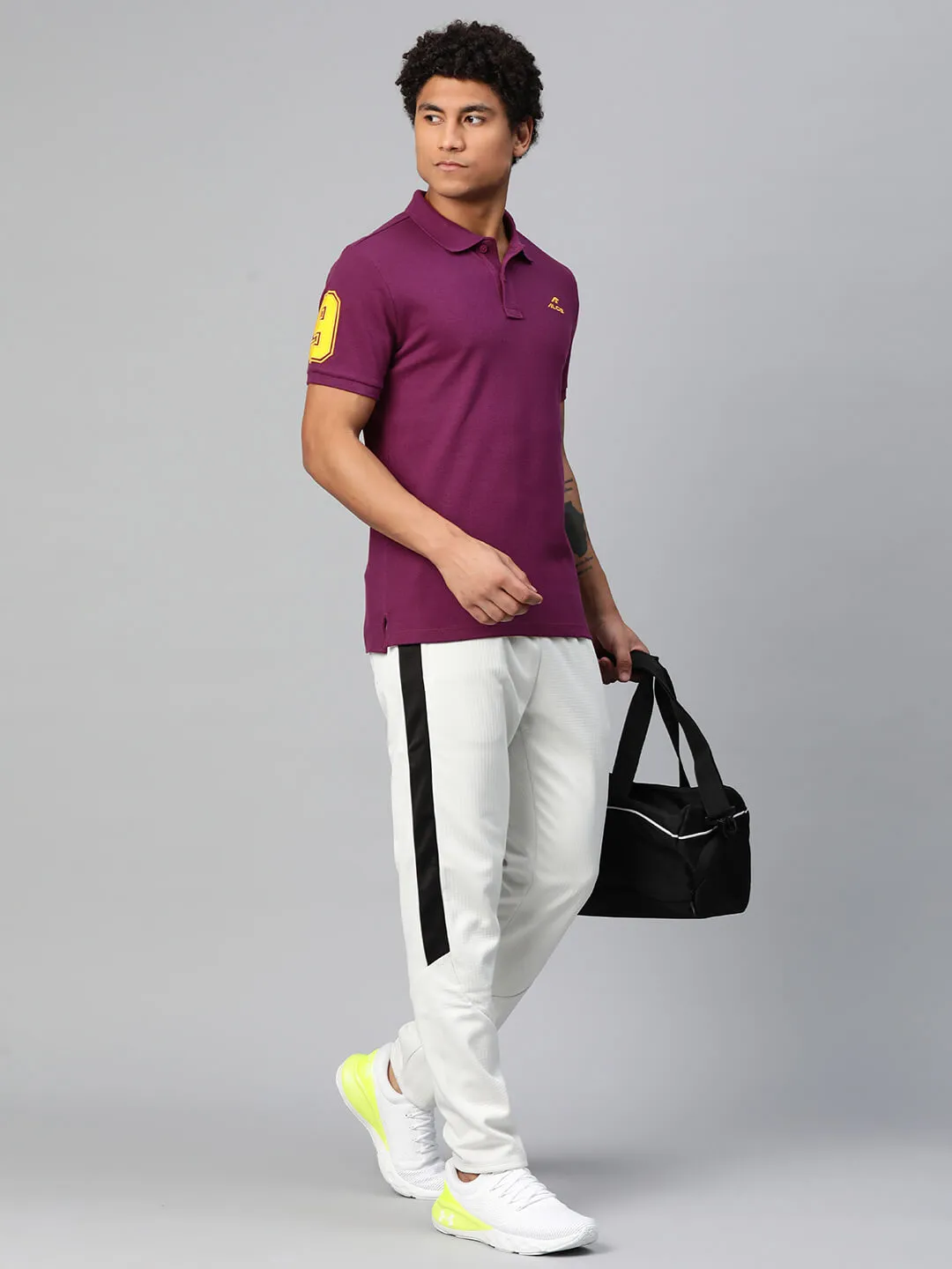 Alcis Men Typography Printed Polo Collar Dry Tech Slim Fit T-shirt