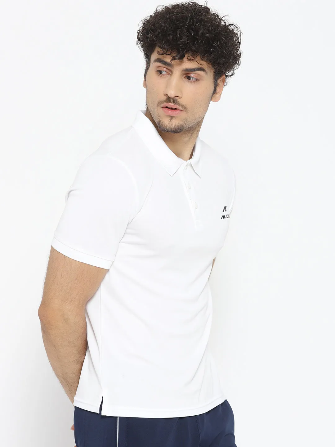 Alcis Men White Solid Polo Collar T-shirt