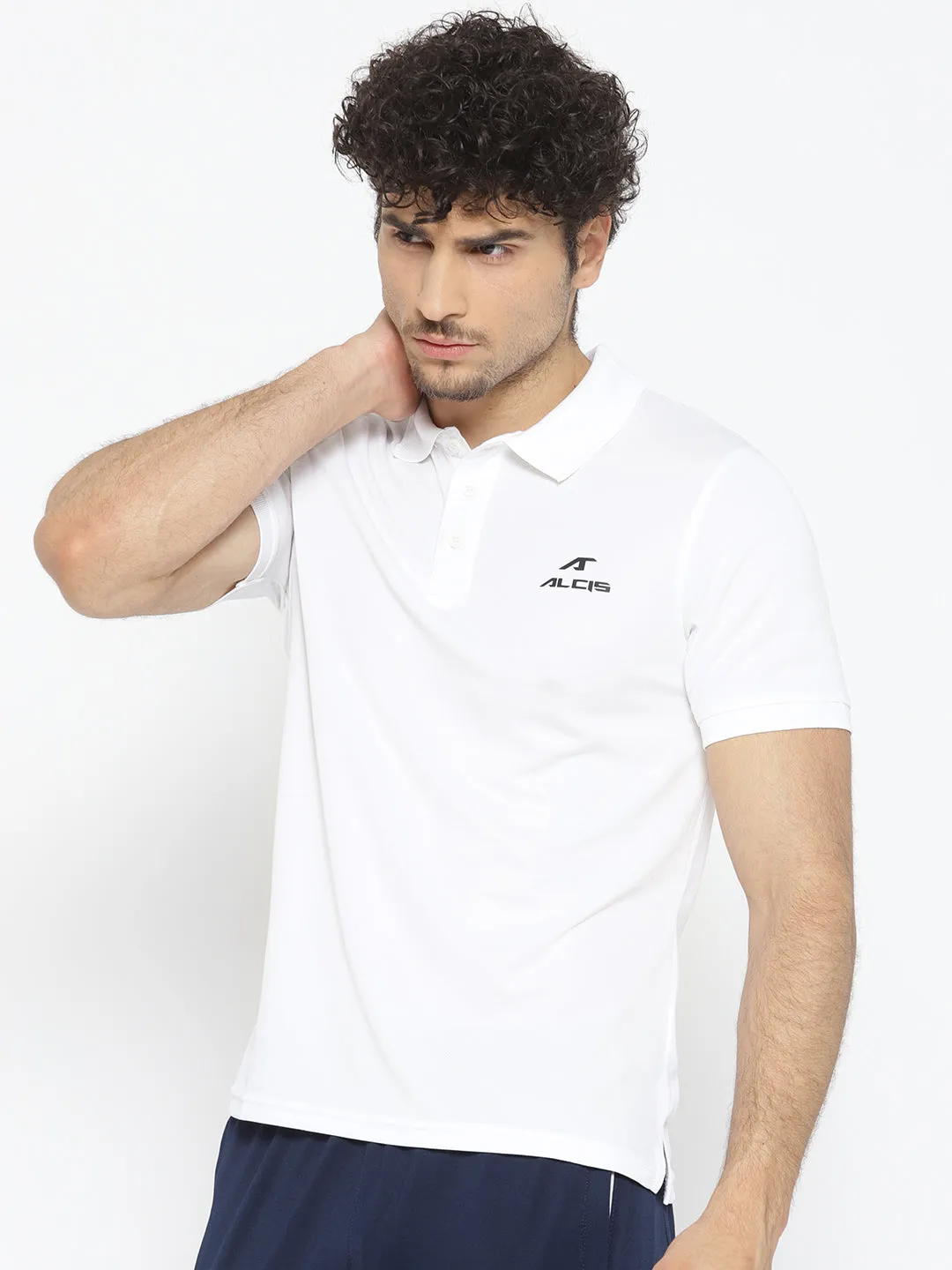 Alcis Men White Solid Polo Collar T-shirt
