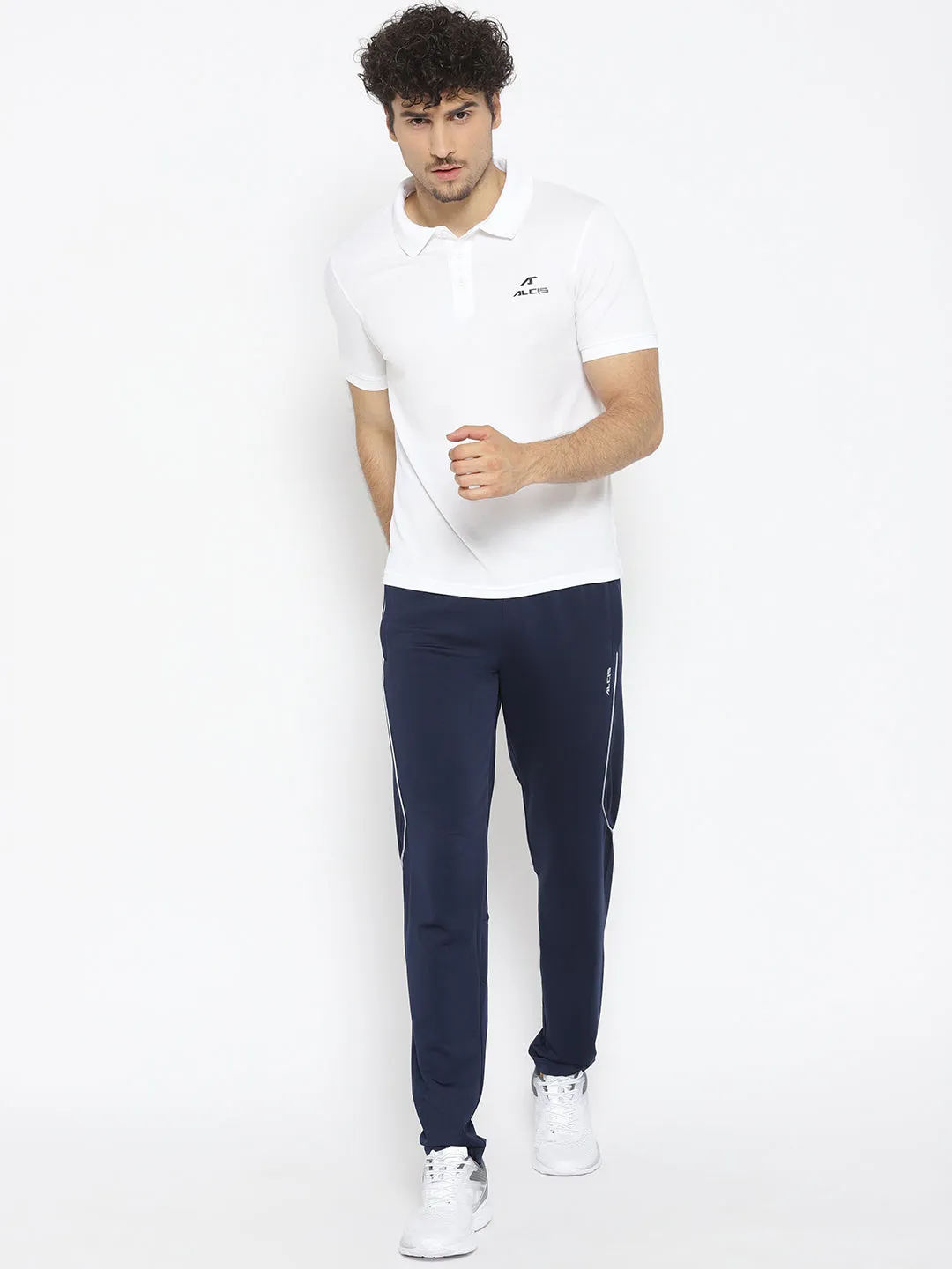 Alcis Men White Solid Polo Collar T-shirt
