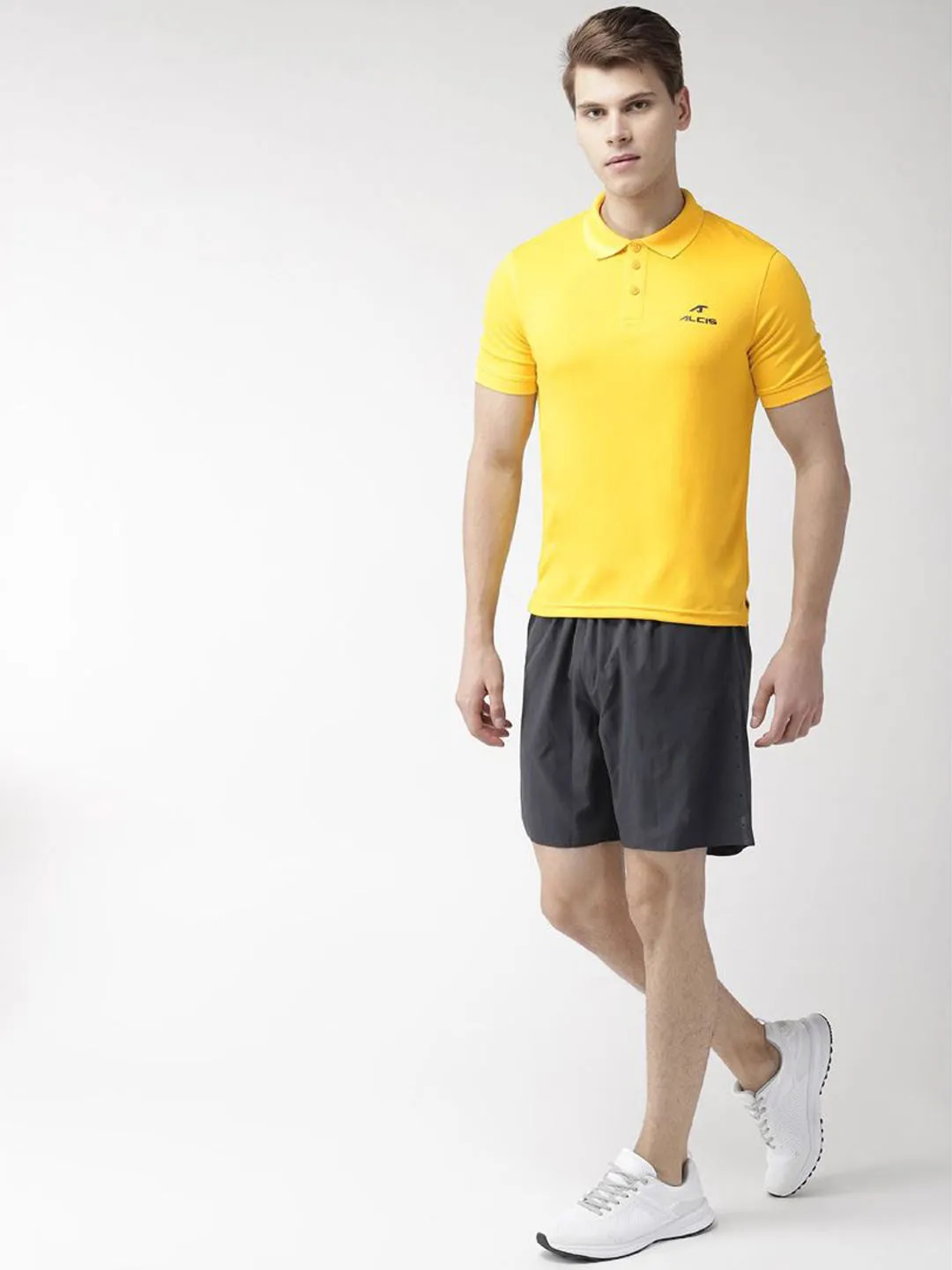 Alcis Men Yellow Solid Polo Collar Sports T-shirt