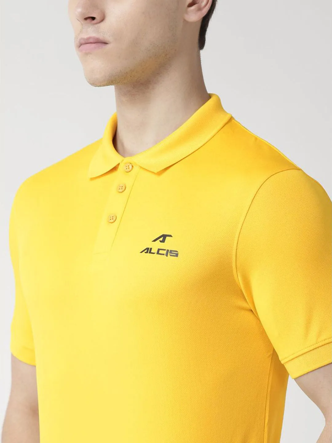 Alcis Men Yellow Solid Polo Collar Sports T-shirt