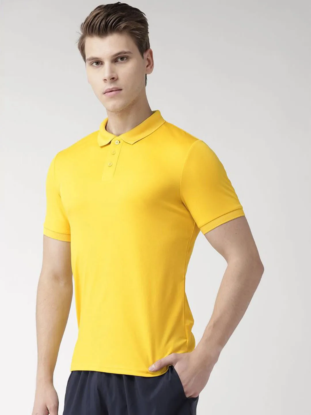 Alcis Men Yellow Solid Polo Collar T-shirt