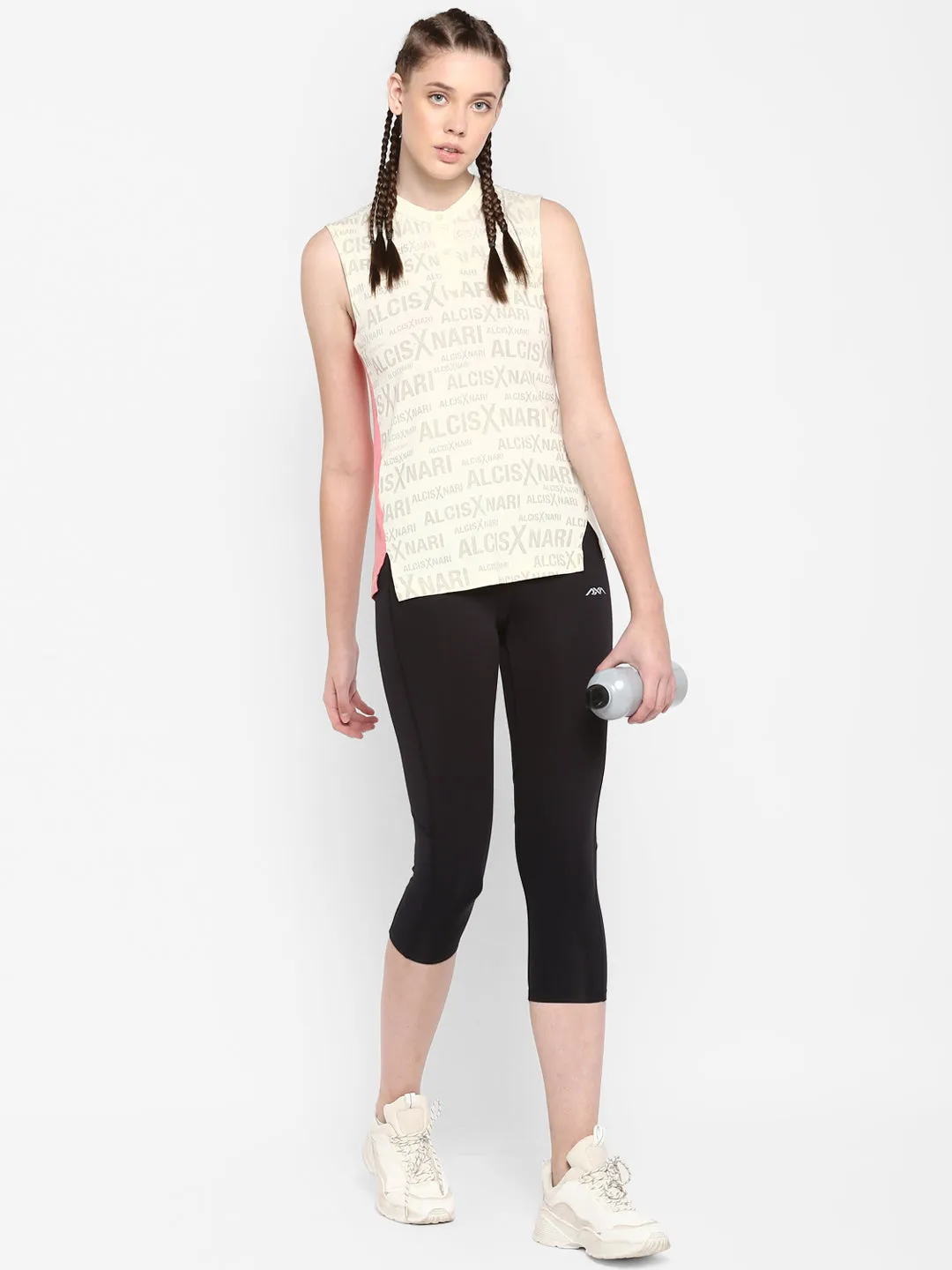 Alcis Women Printed Off White Polo T Shirt