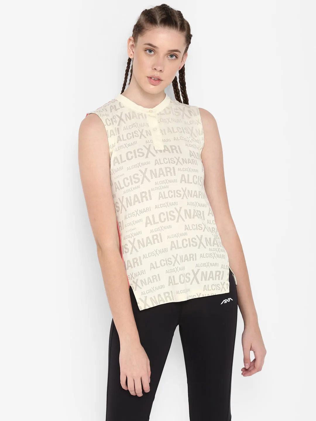 Alcis Women Printed Off White Polo T Shirt