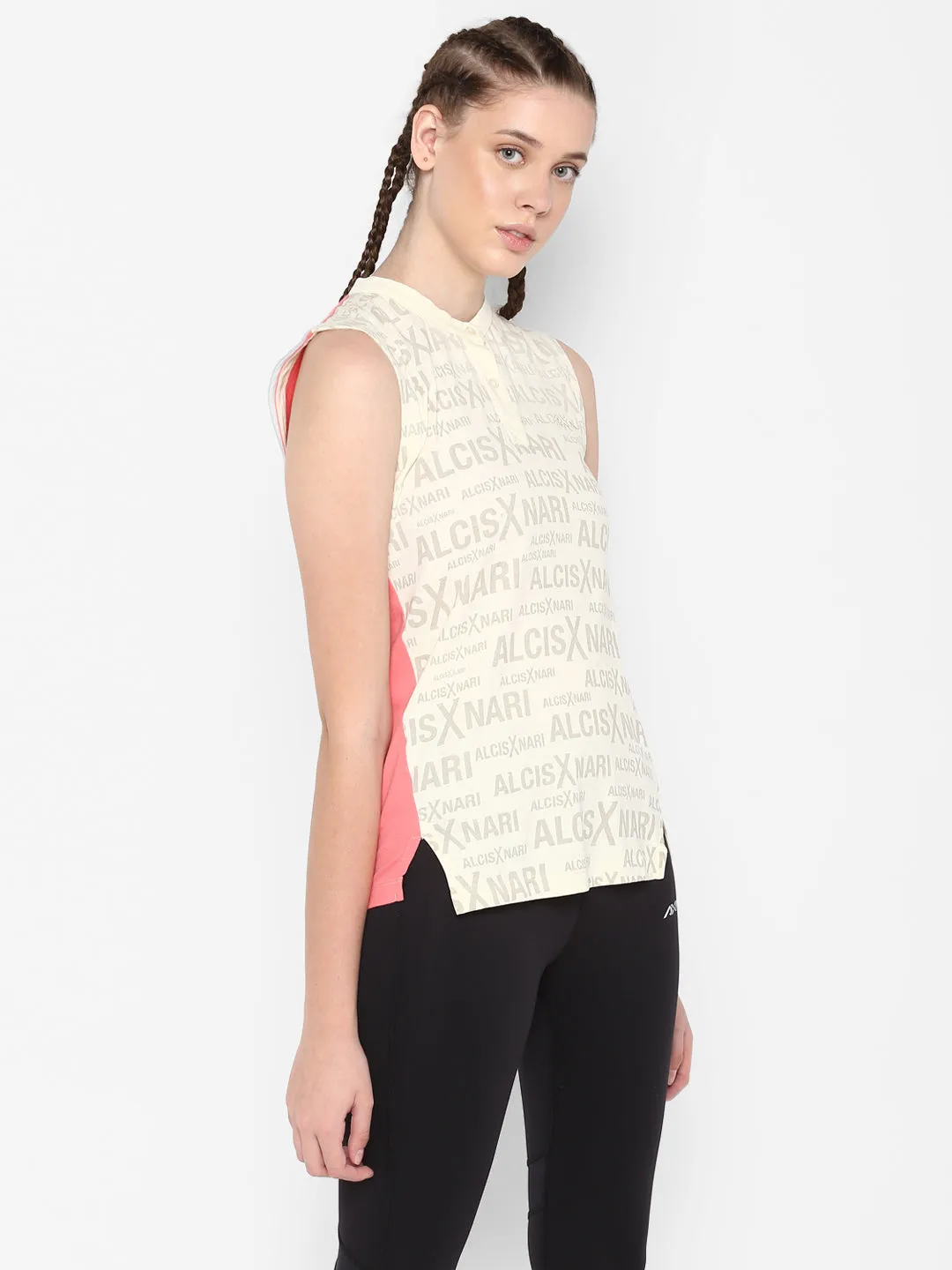 Alcis Women Printed Off White Polo T Shirt